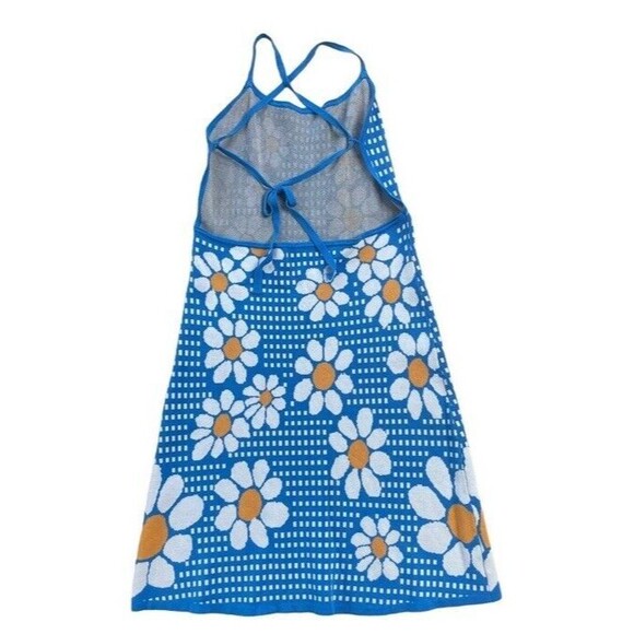 Cider Daisy Knit Dress Blue Cross Back Hippie Sweater Festival Retro Sweet Med - Picture 3 of 8